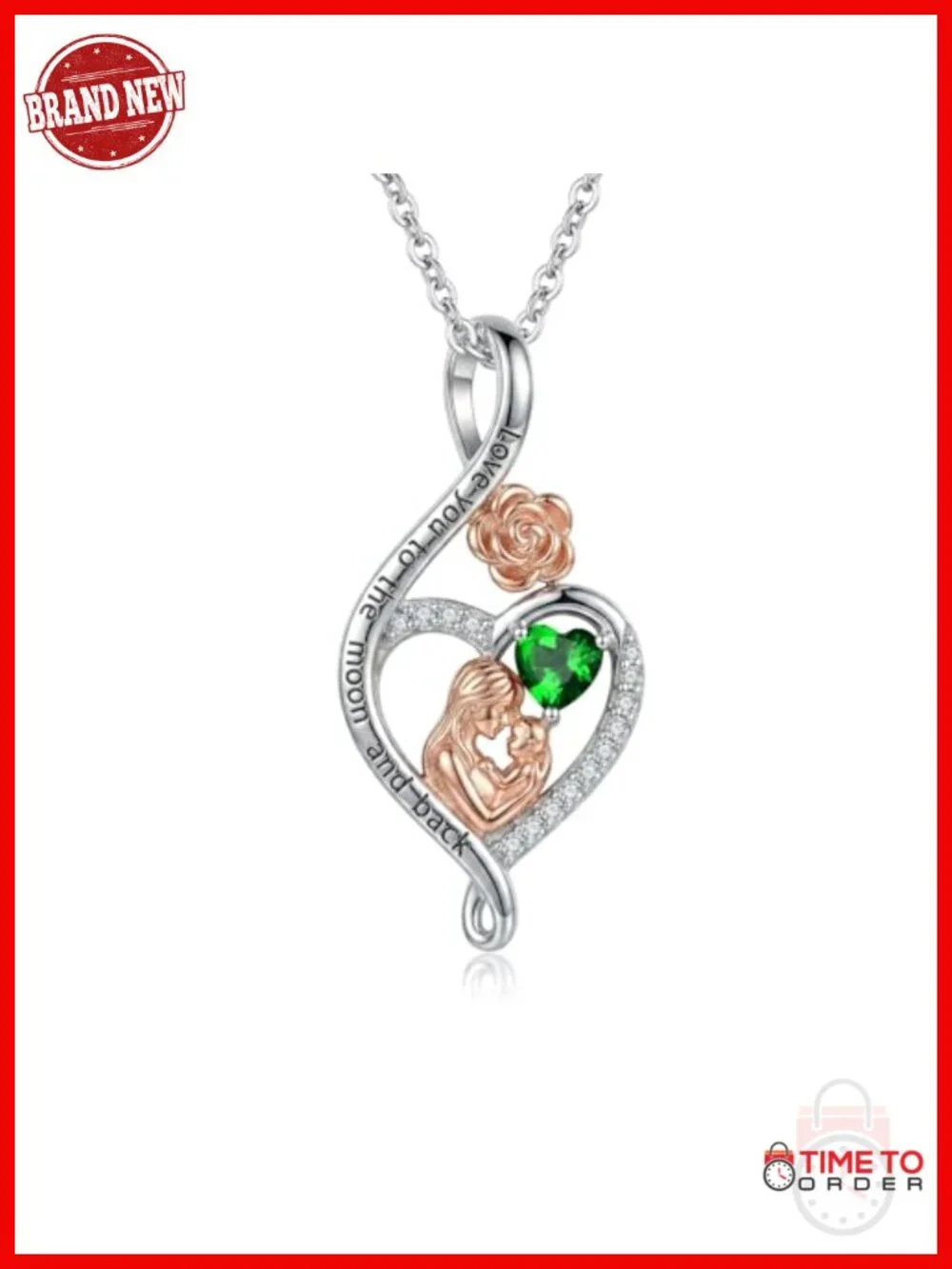 Rose Heart Infinity Birthstone Pendant Necklace Mother's Day Gift